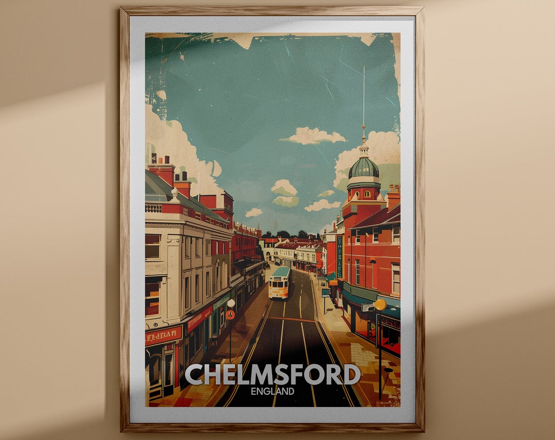 Chelmsford England High Street Tram Retro Town View Travel Poster