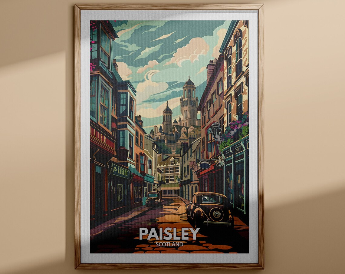 Paisley Scotland Historic Street Church Towers Old Town Poster