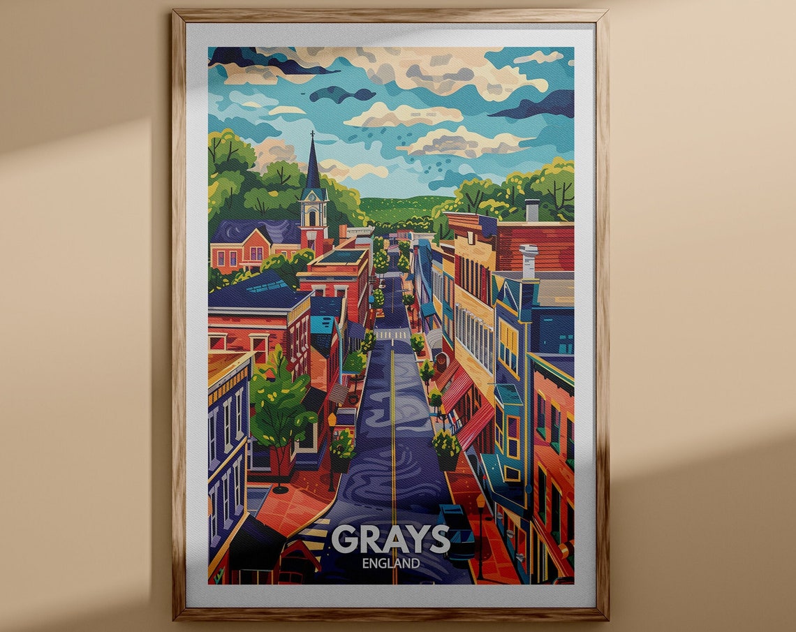 Grays Art Print Grays City Poster Uk Wall Art England Wall Art Decor British Travel Poster United Kingdom Print England City Art