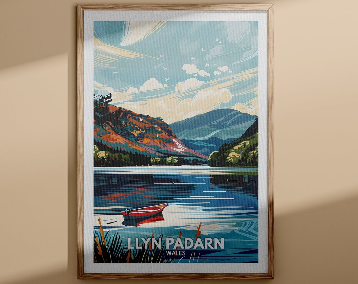 Lake Llyn Padarn Print Lake Llyn Padarn Poster Wales Lake Travel Poster Lake Wall Art Decor United Kingdom Lake Art Wales Nature Poster