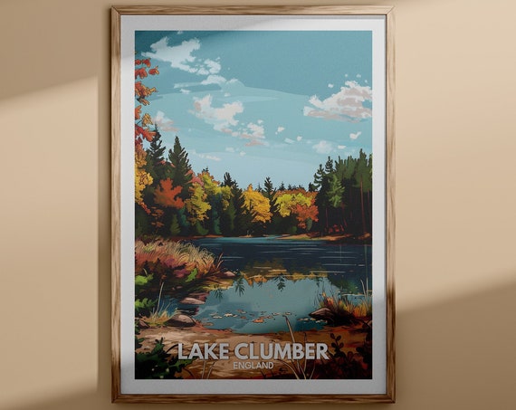 Lake Clumber Print Lake Clumber Poster England Lake Travel Poster Lake Wall Art Decor United Kingdom Lake Art England Nature Poster