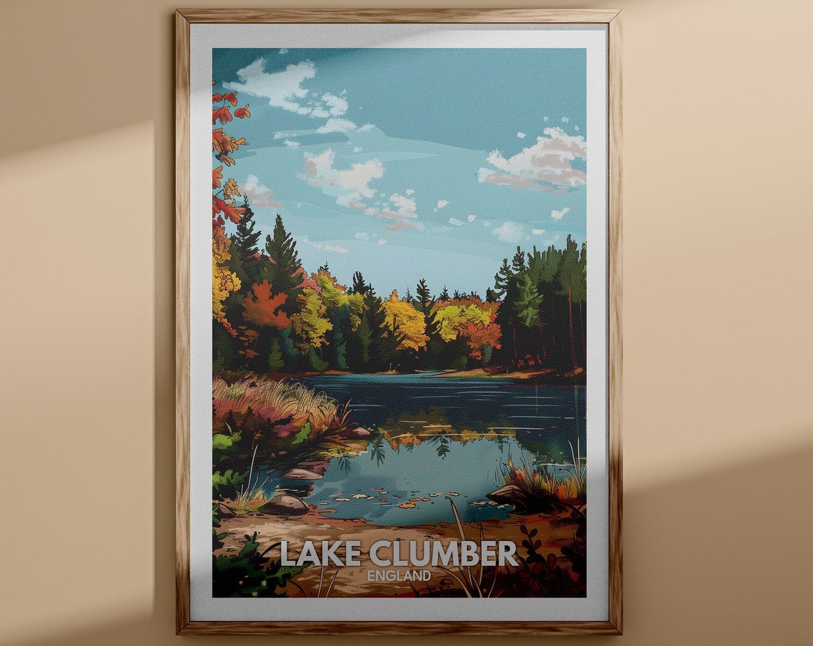 Lake Clumber Print Lake Clumber Poster England Lake Travel Poster Lake Wall Art Decor United Kingdom Lake Art England Nature Poster
