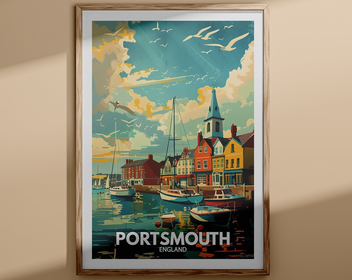 Portsmouth England Harbour Sailboats Seagulls Coastal Poster