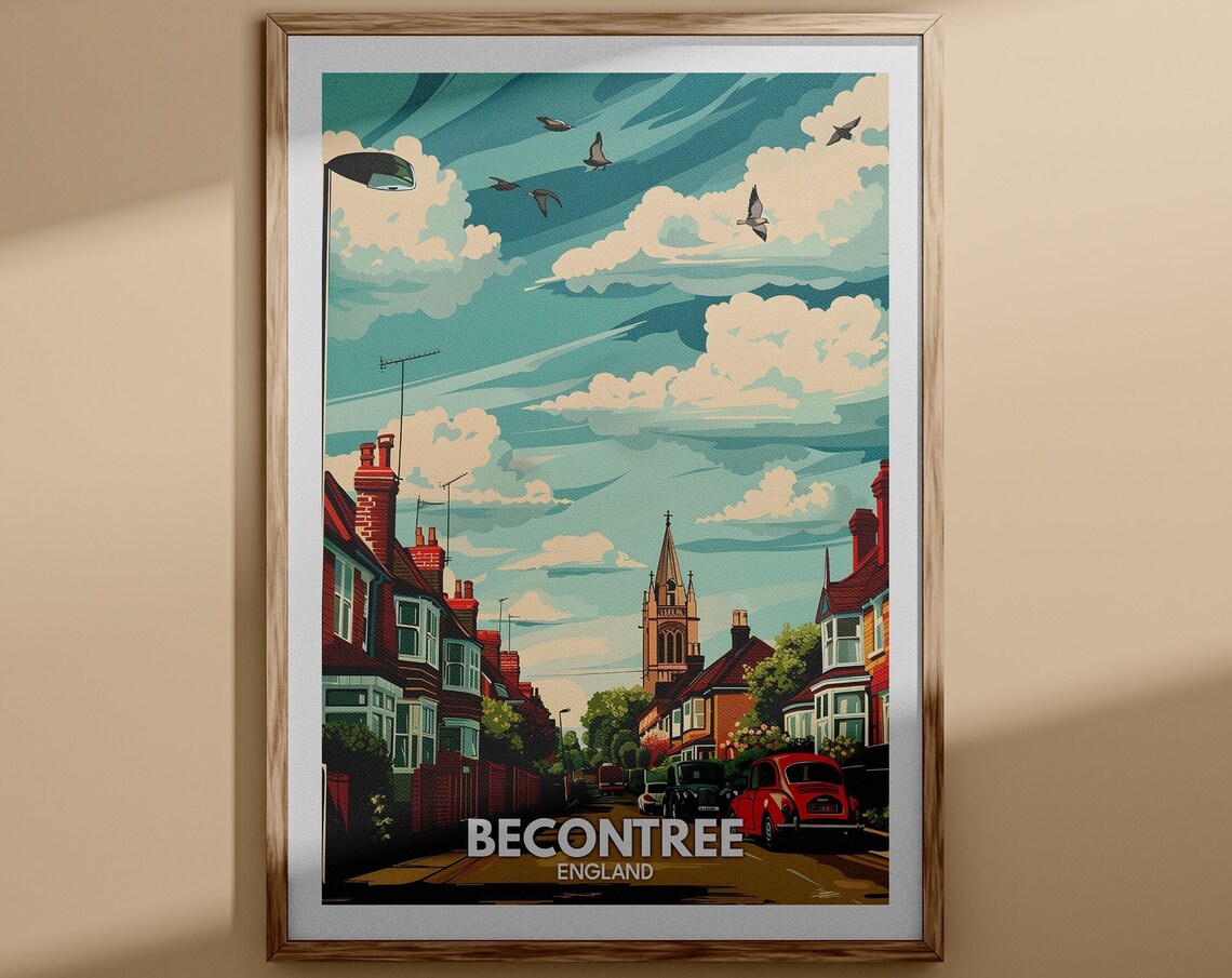 Becontree England Residential Street Redbrick Houses Vintage Poster
