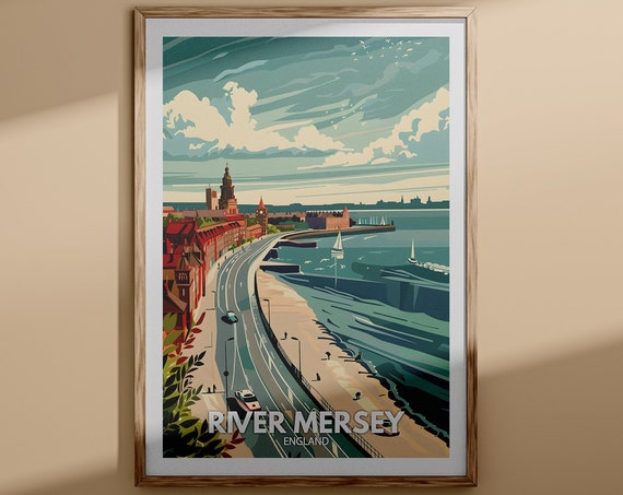 River Mersey Print River Mersey Poster England River Travel Poster River Wall Art Decor United Kingdom River Art England Nature Poster