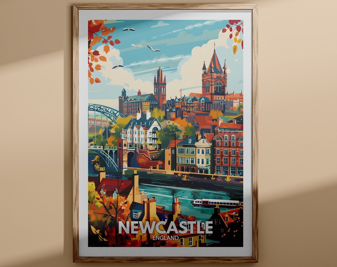 Newcastle Autumn Quayside Bridges River Tyne City Skyline Poster