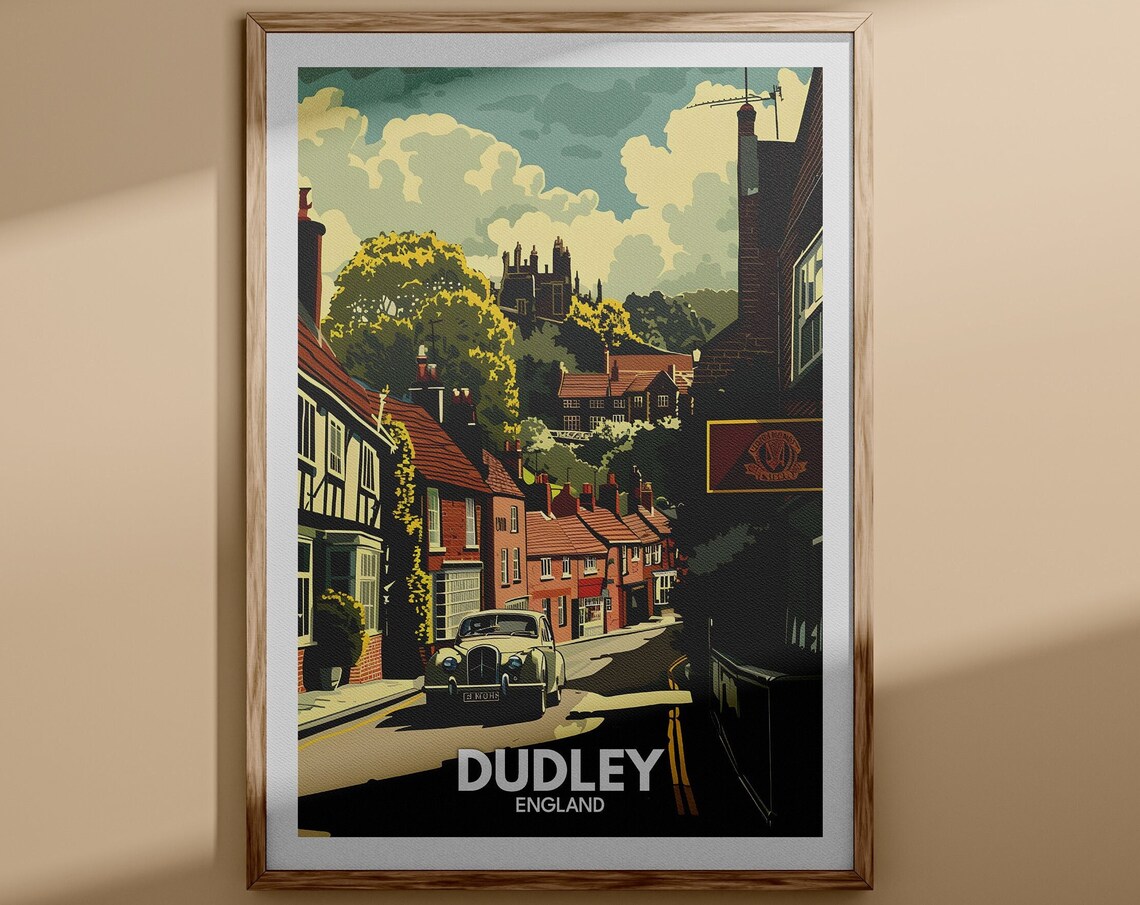 Dudley England Historic Street Castle Hill Vintage Travel Poster