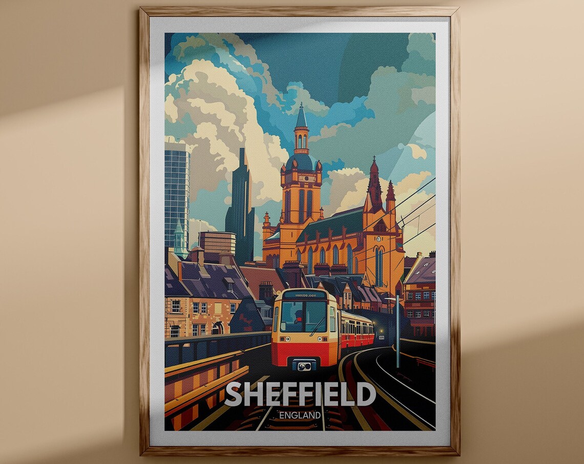 Sheffield Vintage Tram Clock Tower Civic Buildings City Poster