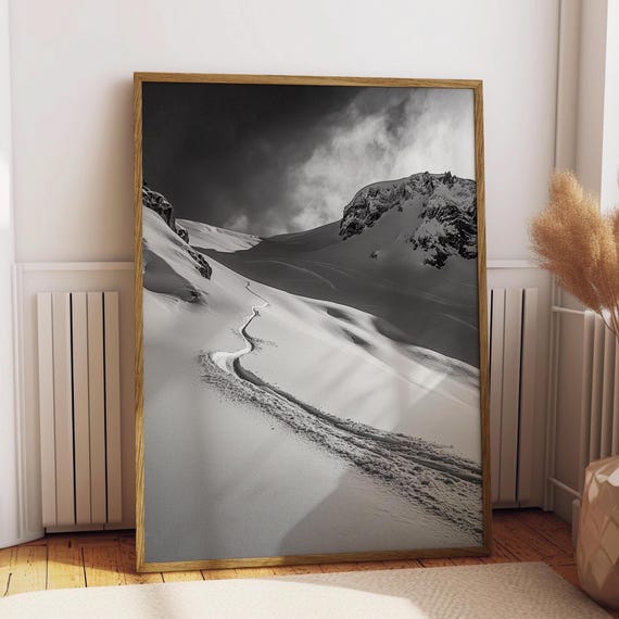 Vintage Black And White Skiing Poster Ski Power Wall Art Poster Outdoor Ski Poster Skiing Magazine Wall Art Print Retro Backcountry Poster