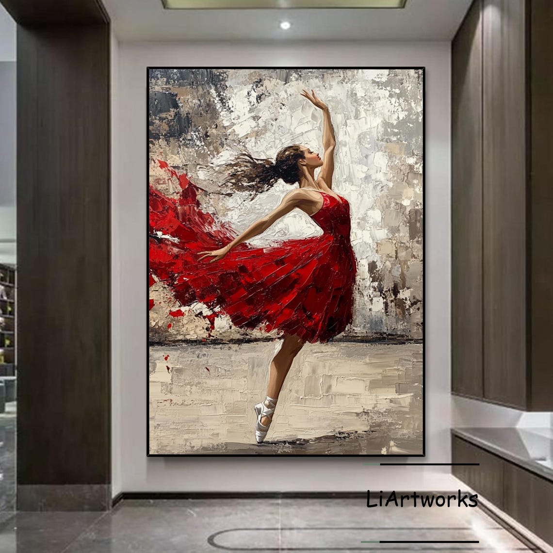 Passionate Ballerina In Red Dress Abstract Background Art Poster - Image 4
