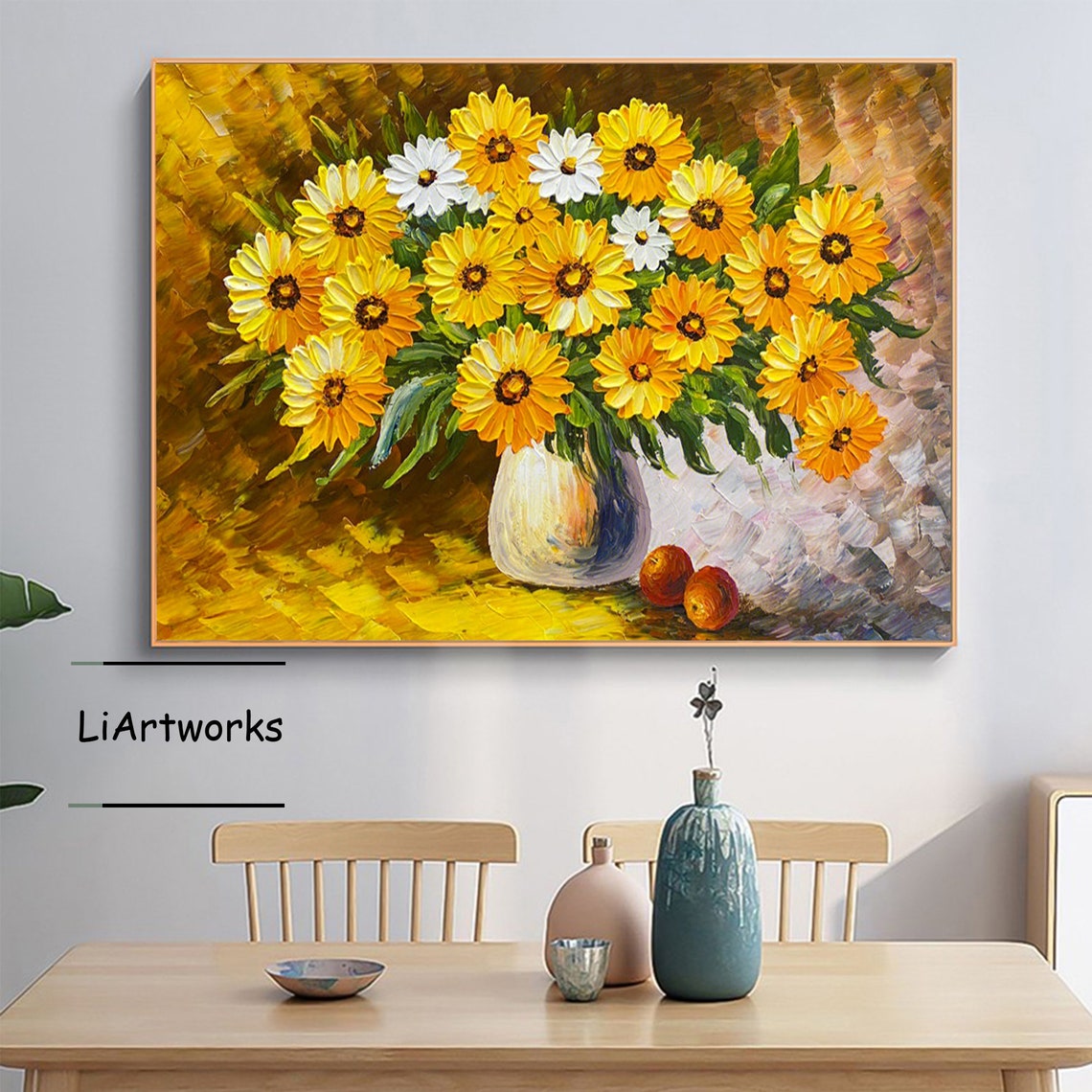 Yellow Flowers In Vase Still Life Painting Sunflowers Oil Painting Original Fine Art Artwork Flowers Wall Art Living Room Bedroom Decor - Image 4