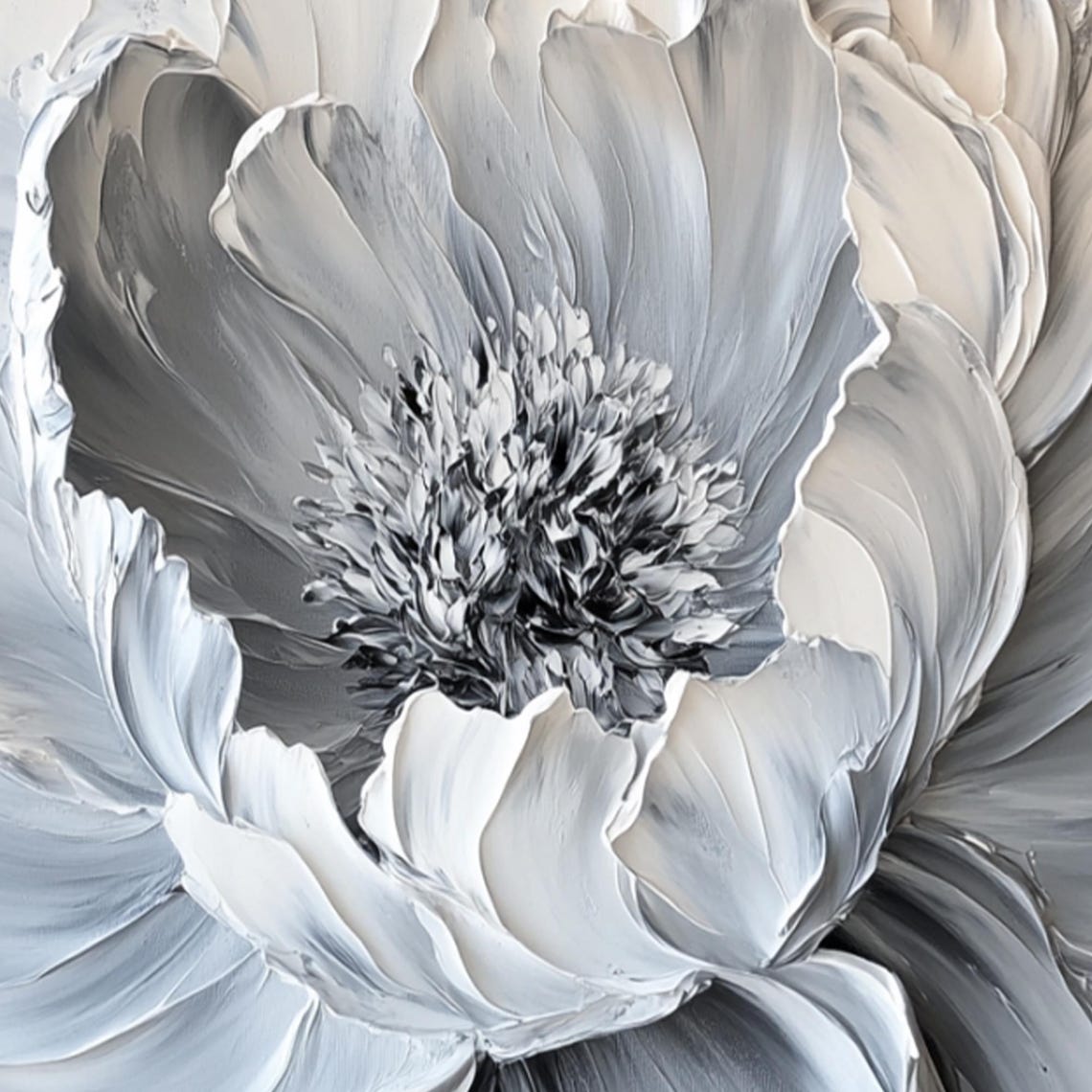 Large Gray And White Swirling Flower 3D Textured Bloom Poster - Image 2