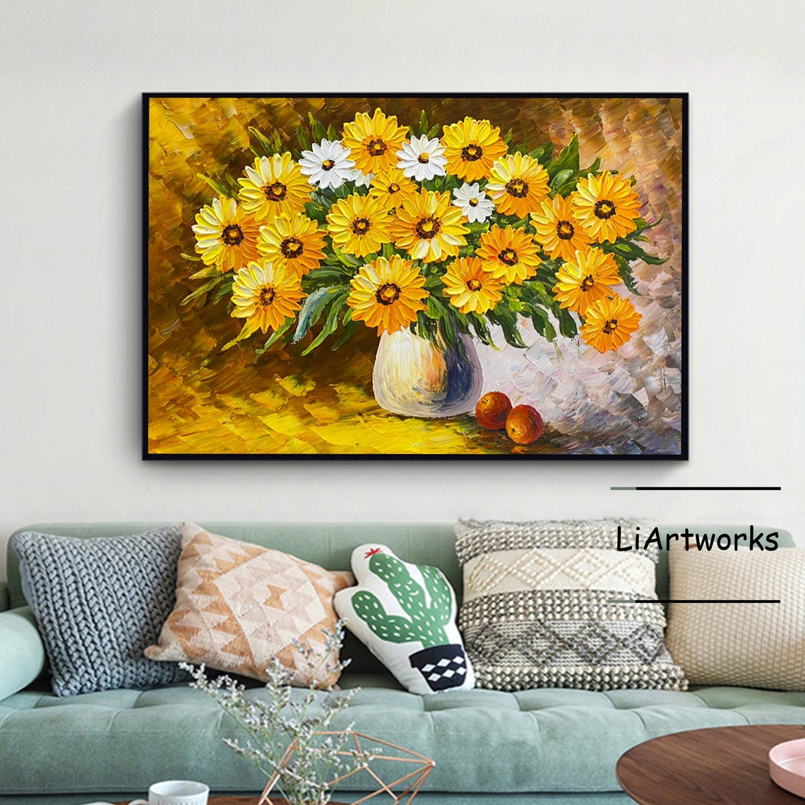 Yellow Flowers In Vase Still Life Painting Sunflowers Oil Painting Original Fine Art Artwork Flowers Wall Art Living Room Bedroom Decor - Image 3