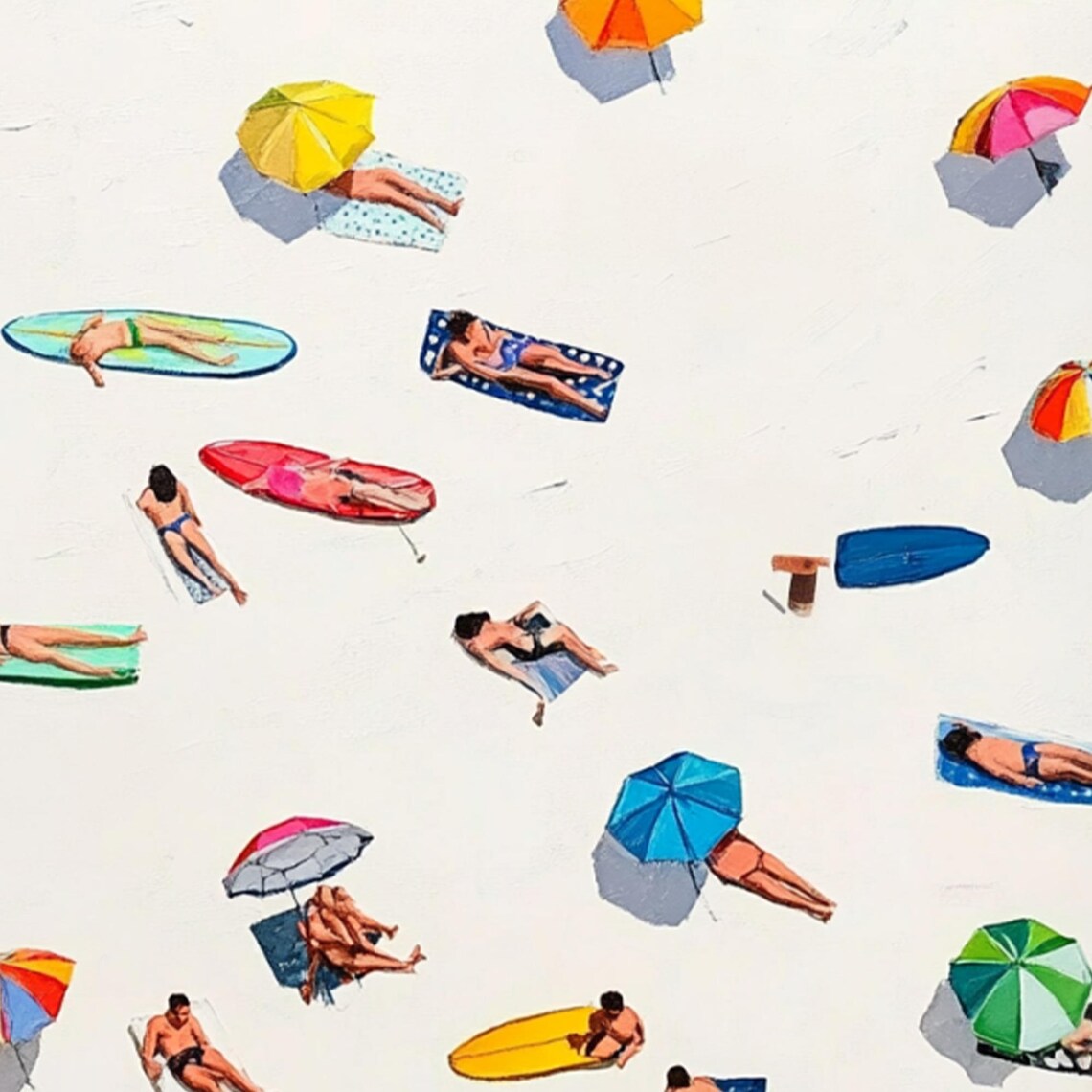 Aerial Beach Sunbathers Colorful Umbrellas Summer Fun Art Poster - Image 2