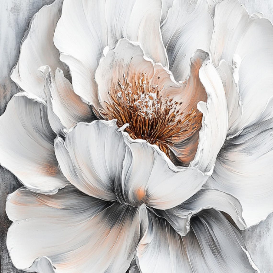 White Flower With Copper Center On Gray Textured Floral Poster - Image 2