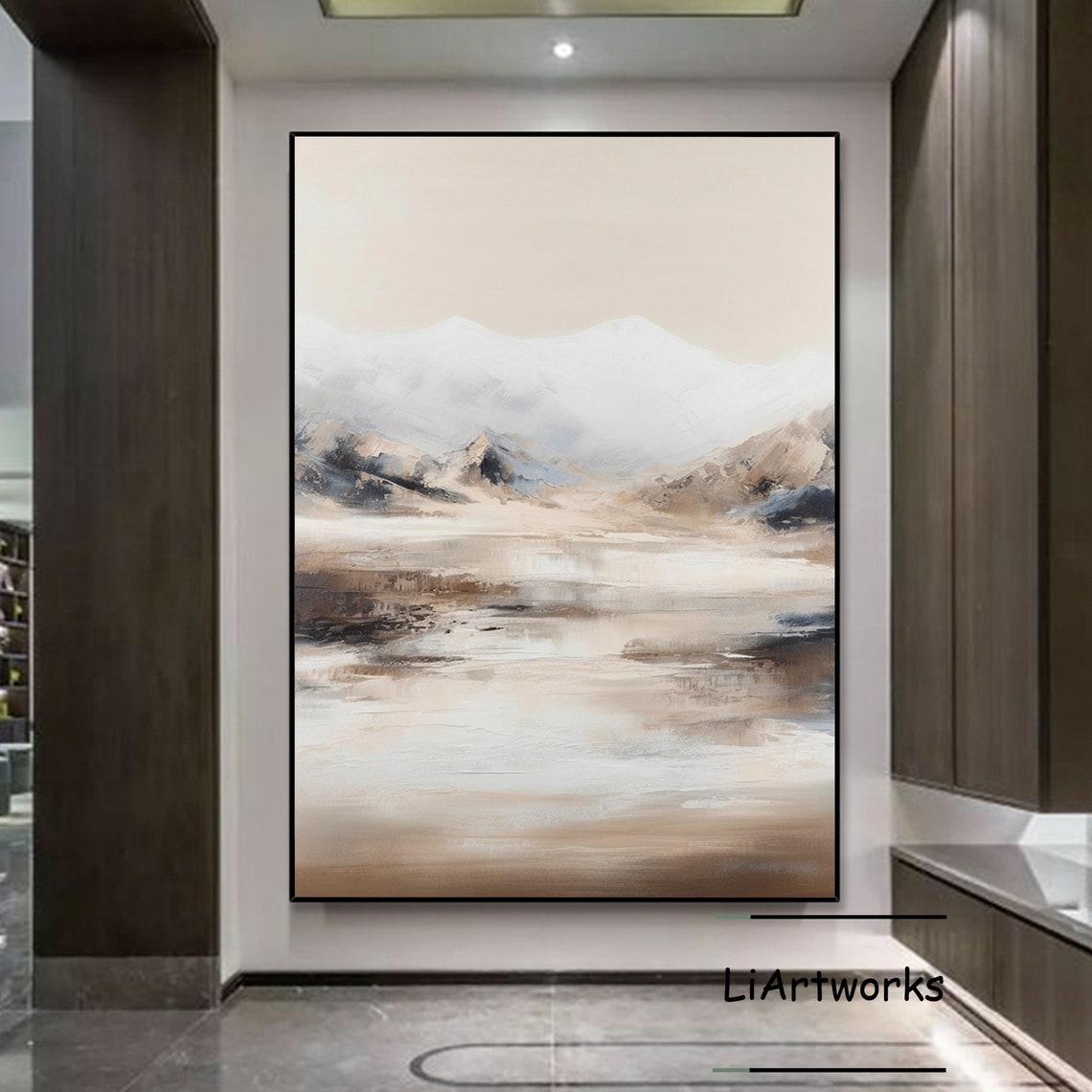 Beige Abstract Mountain Lake Wabi Sabi Neutral Landscape Poster - Image 3
