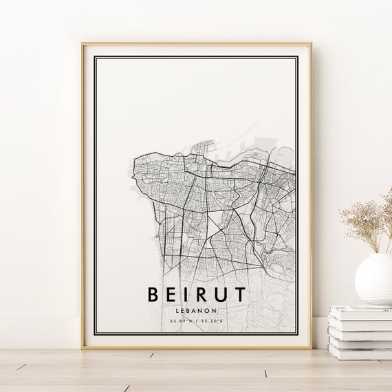 Beirut Map Print Lebanon Town Poster Gifts For Her City Minimalist Art Maps And Prints Him