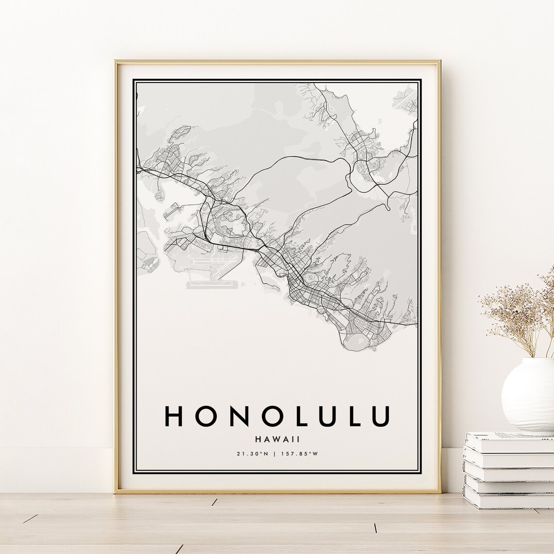 Honolulu Map Print, Hawaii Modern Travel Poster