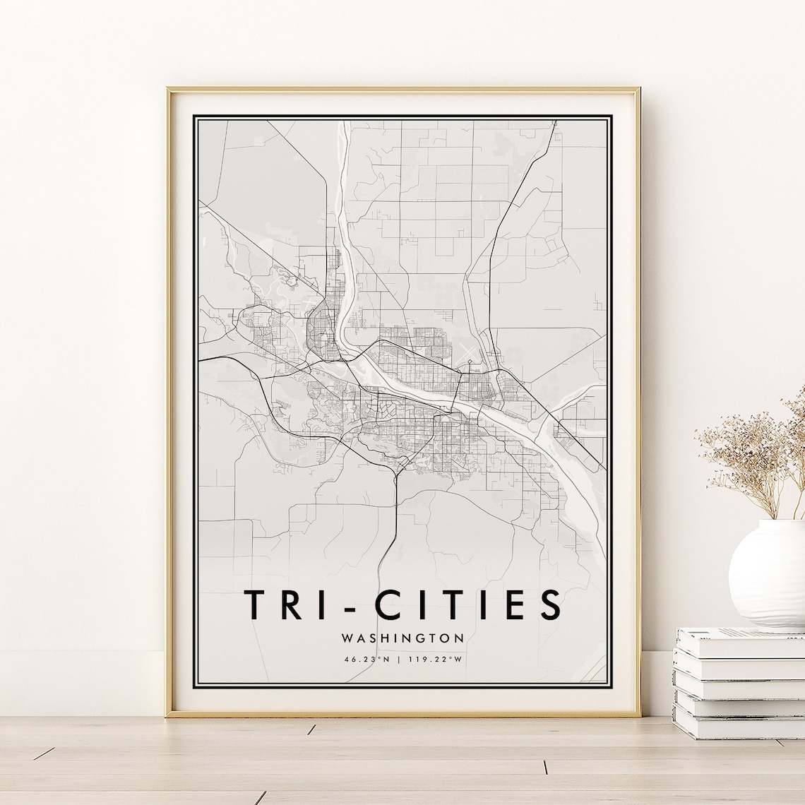 Tricities Map Print Washington Minimalist Travel Map