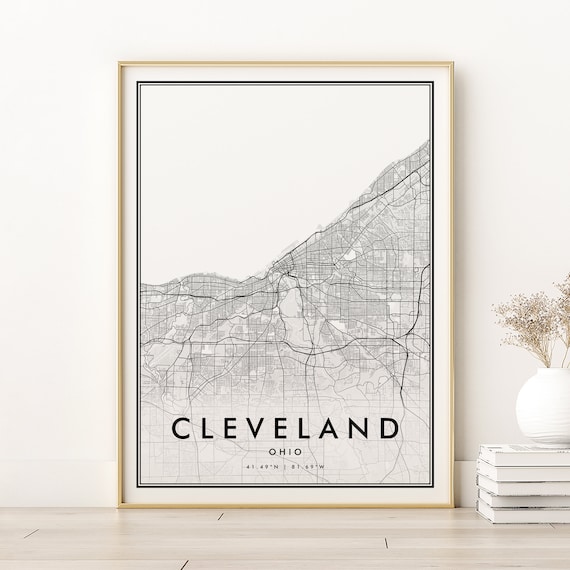 Cleveland Map Print, Minimalist Ohio Travel Poster