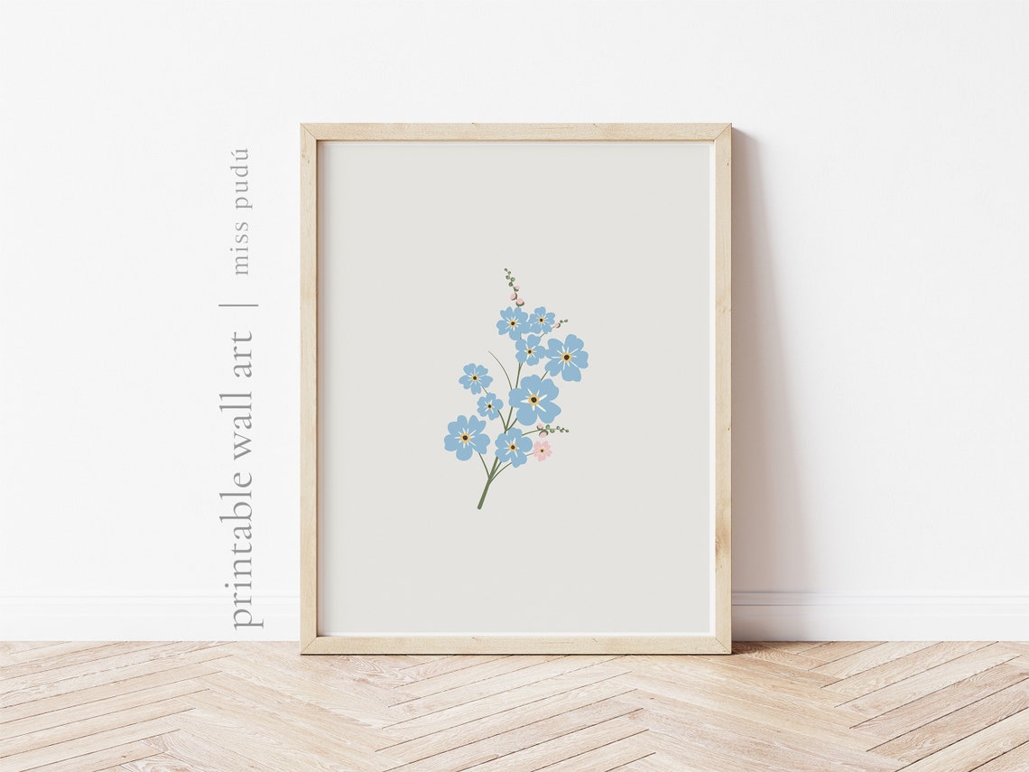 Forget Me Not Blue Flower Botanical Illustration Poster on Cream - Image 3
