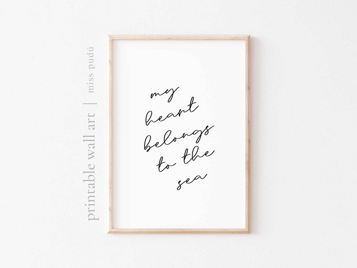 My Heart Belongs to the Sea Coastal Quote Minimalist Script Wall Art