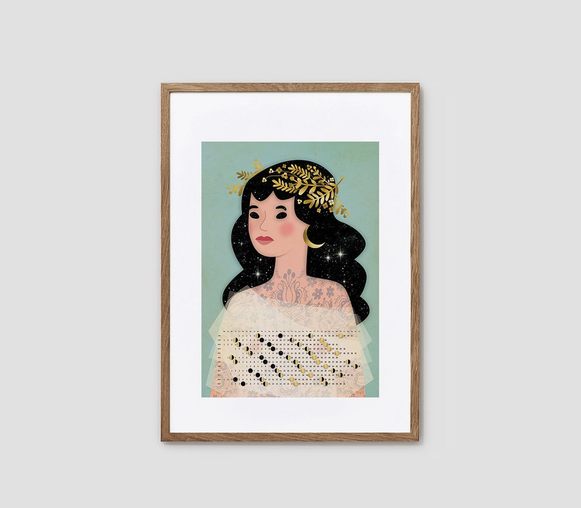 Moon Lady 2025 Lunar Calendar Moon Phases Celestial Illustrative Poster - Image 2