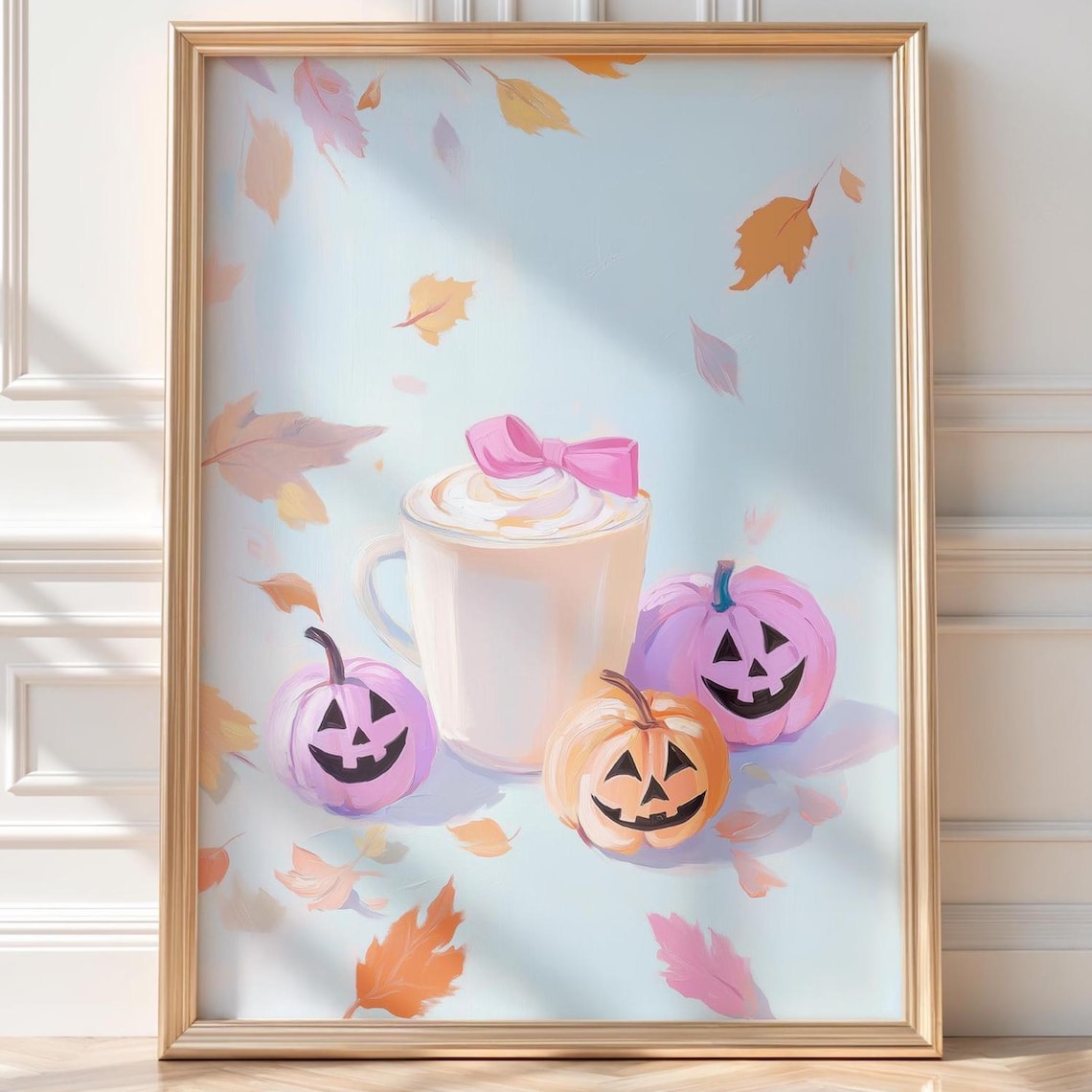 Pumpkin Spice Latte Cup Painting Pastel Halloween Jack O Lantern Fall Poster