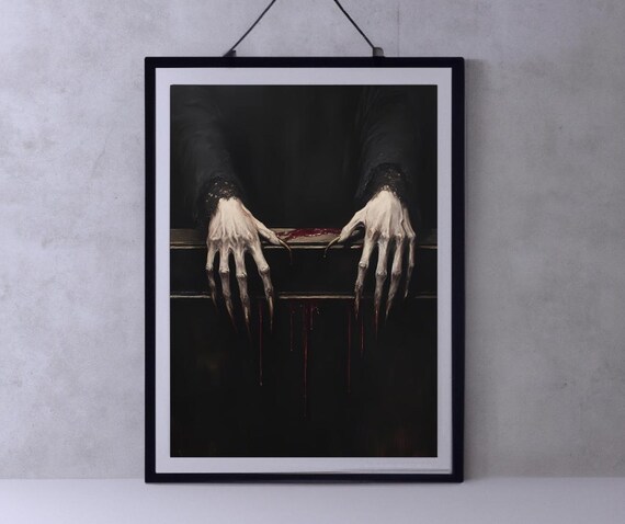 Vampire Clawed Hands Gripping Coffin Edge Dripping Blood Poster