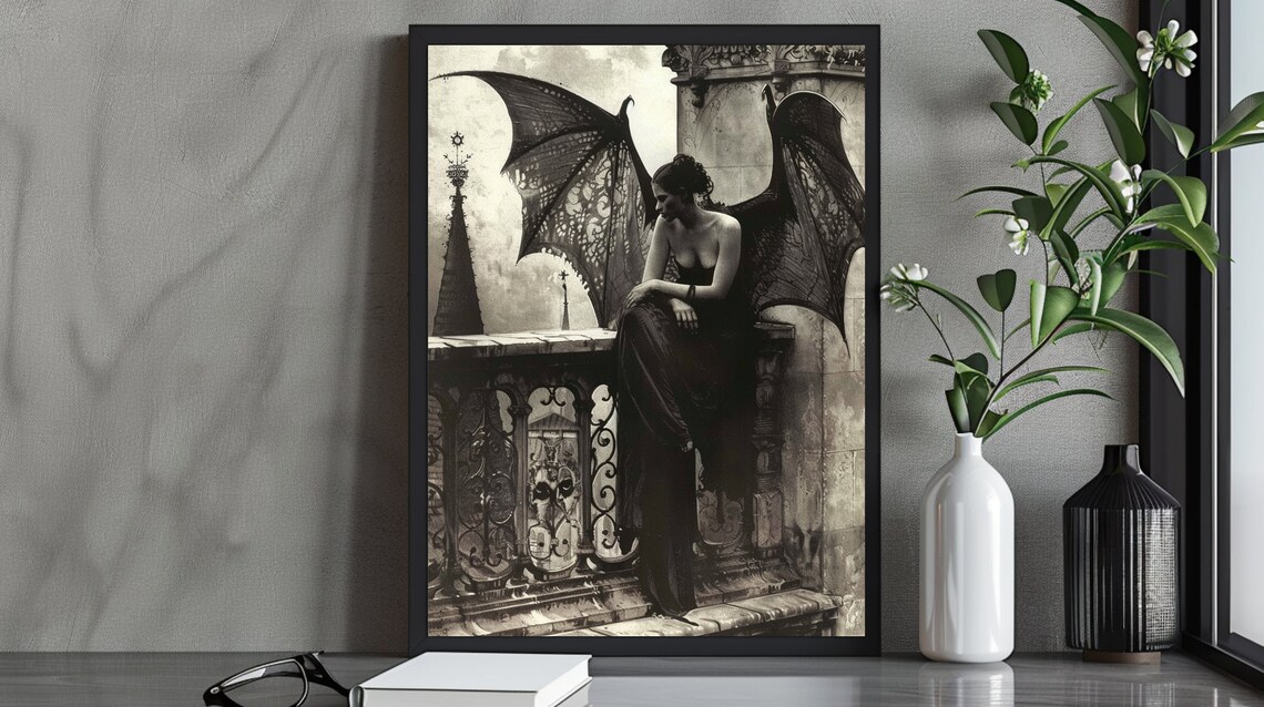 Brooding Dark Angel Gothic Fantasy Decor Art Print
