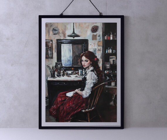 Vintage Studio Portrait of a Red-Haired Woman Artist Oil Painting Poster