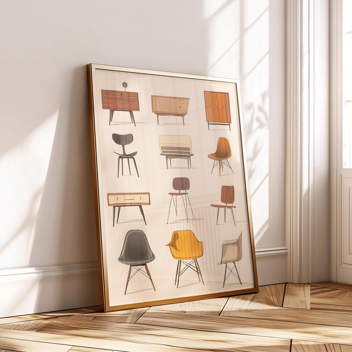 Mid Century Modern Furniture Illustrations Retro Scandinavian Poster