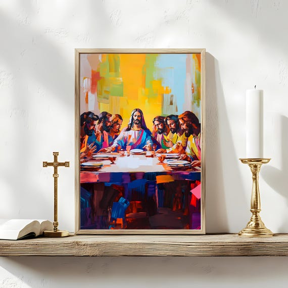 Abstract Last Supper Art Colorful Christian Wall Decor