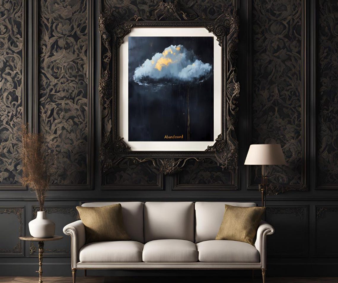 Moody Dark Cloud With Gold Accents Abandoned Word Art Poster - Image 3