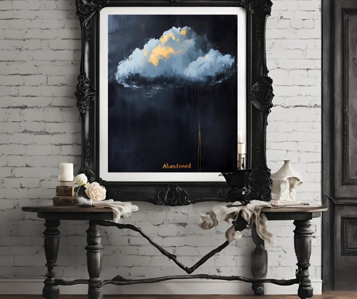 Moody Dark Cloud With Gold Accents Abandoned Word Art Poster - Image 4