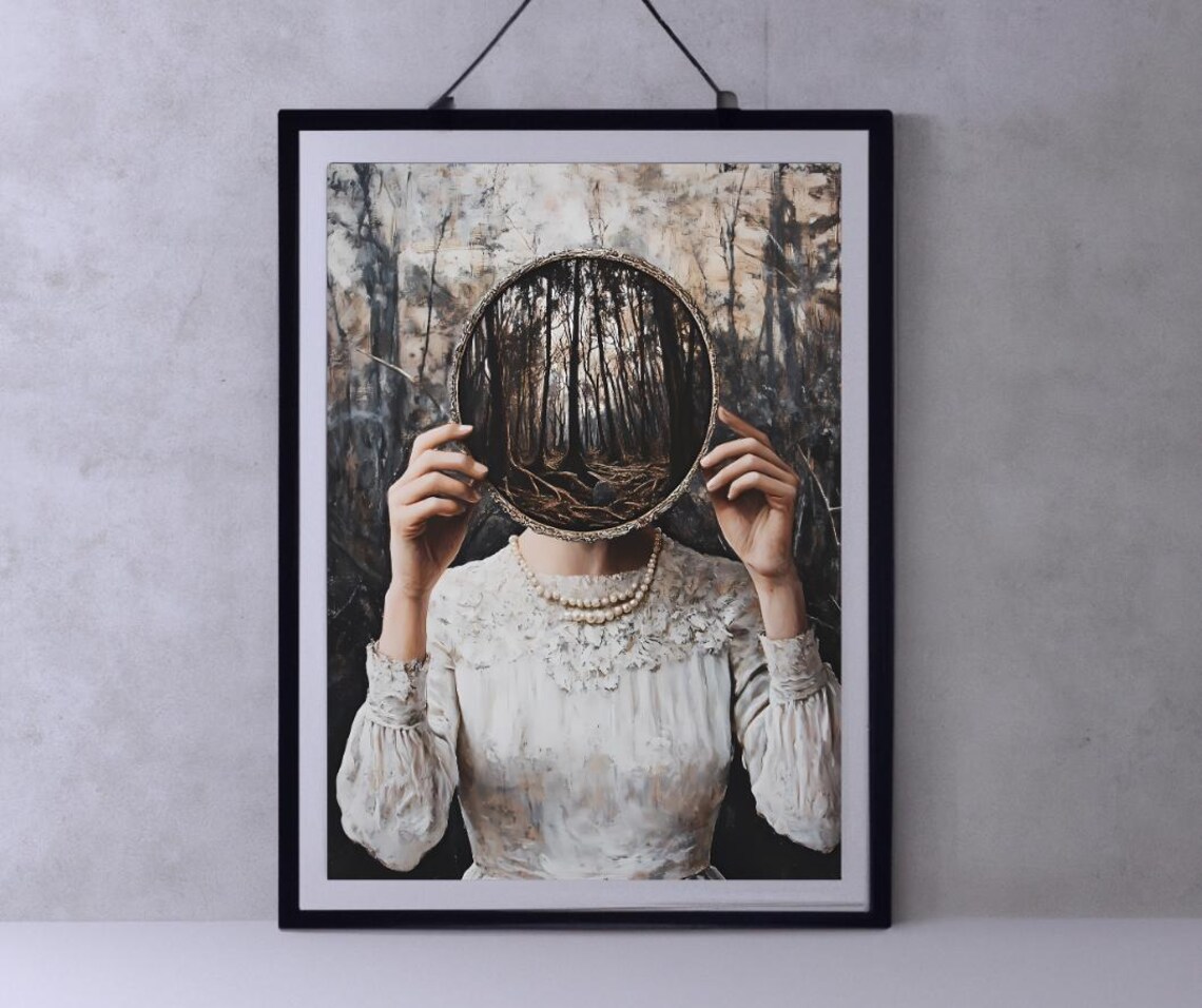 Mirror Witch Wall Art Victorian Art Poster Print Witchy Decor Dark Gothic Oil Painting Instant Dark Academia Goth