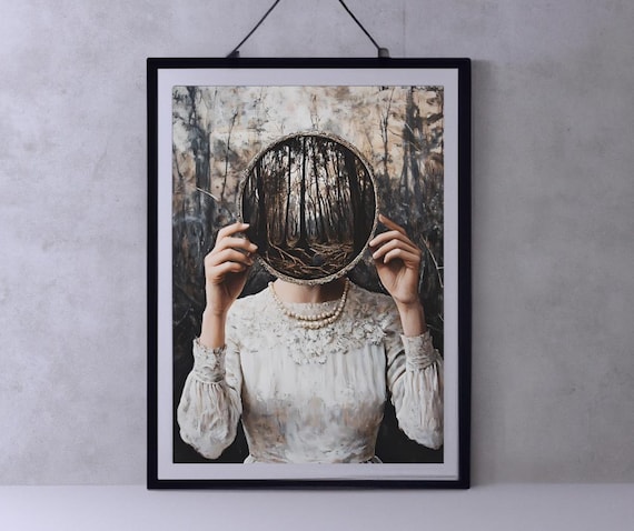 Mirror Witch Wall Art Victorian Art Poster Print Witchy Decor Dark Gothic Oil Painting Instant Dark Academia Goth