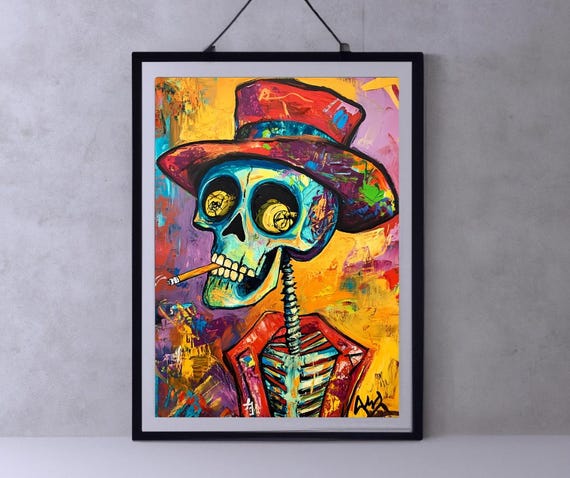 Van Gogh Print Skull Of A Skeleton With Burning Cigarette Moody Dark Academia Print Dark Wall Art Skull Art Print Gothic Wall Art