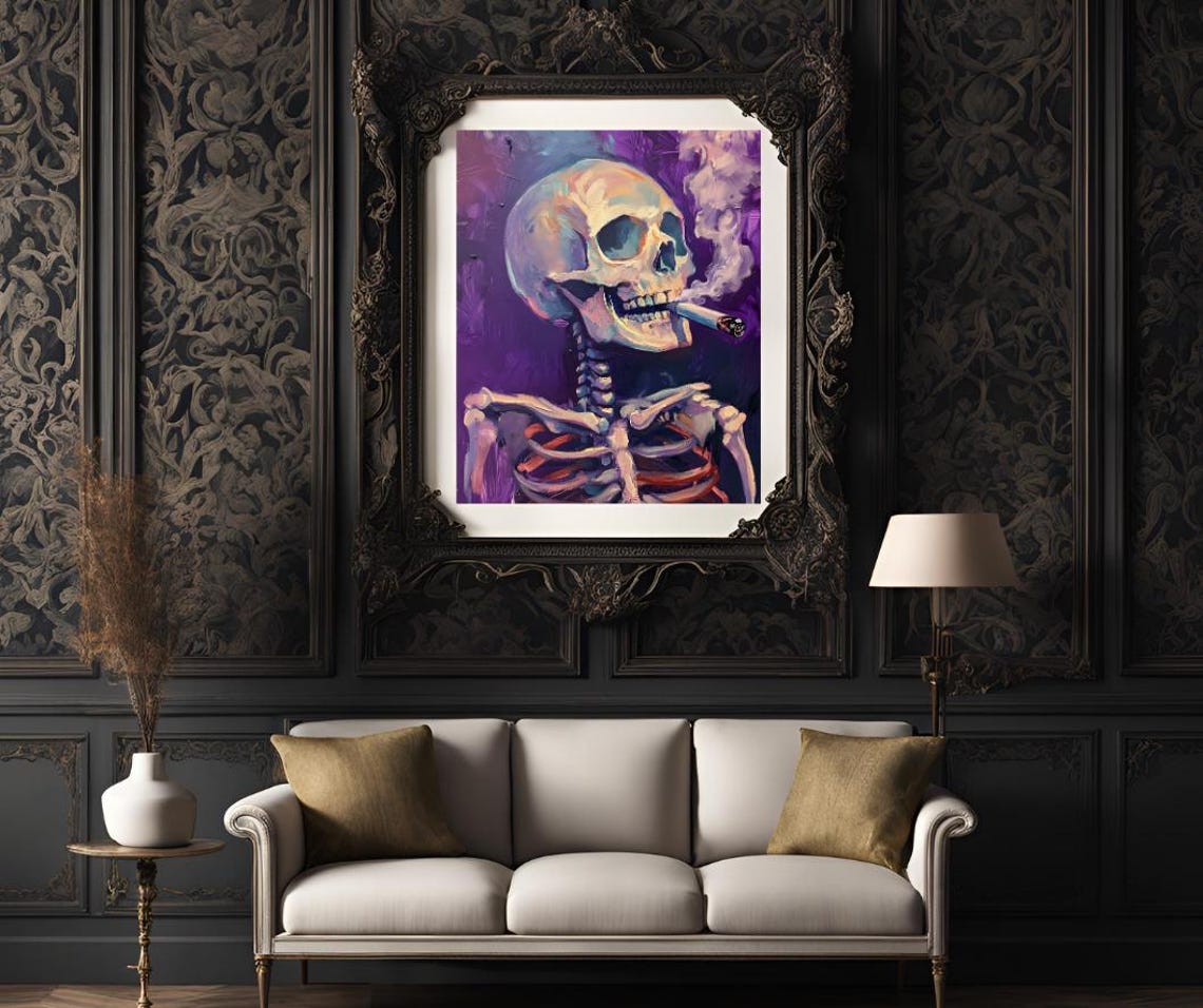Van Gogh Print Skull Of A Skeleton With Burning Cigarette Moody Dark Academia Print Dark Wall Art Skull Art Print Gothic Wall Art - Image 3