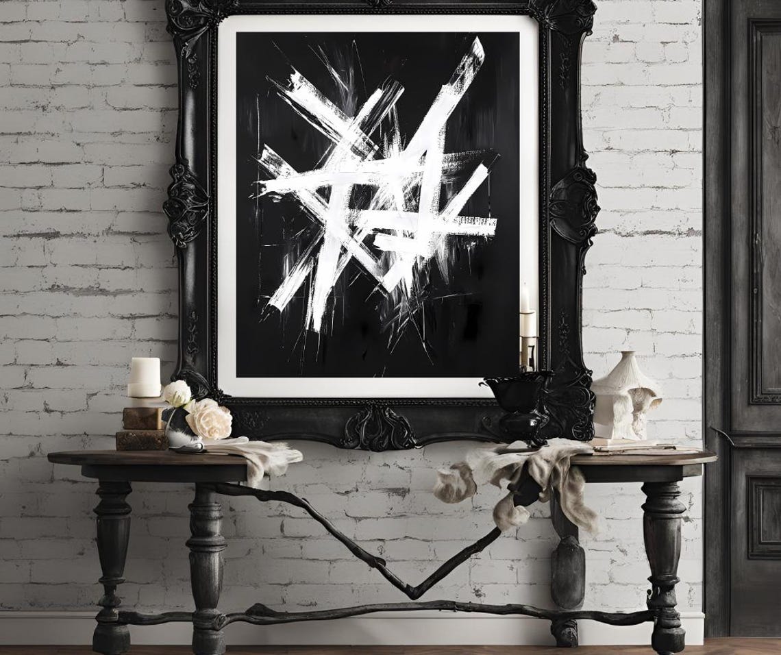 Black White Grey Abstract Art Prints Modern Painting Neutral Gallery Wall Decor - Image 4