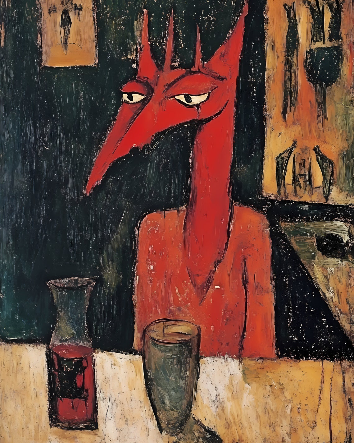 Surreal Red Fox Creature at Table Bold Expressionist Animal Art Poster - Image 4