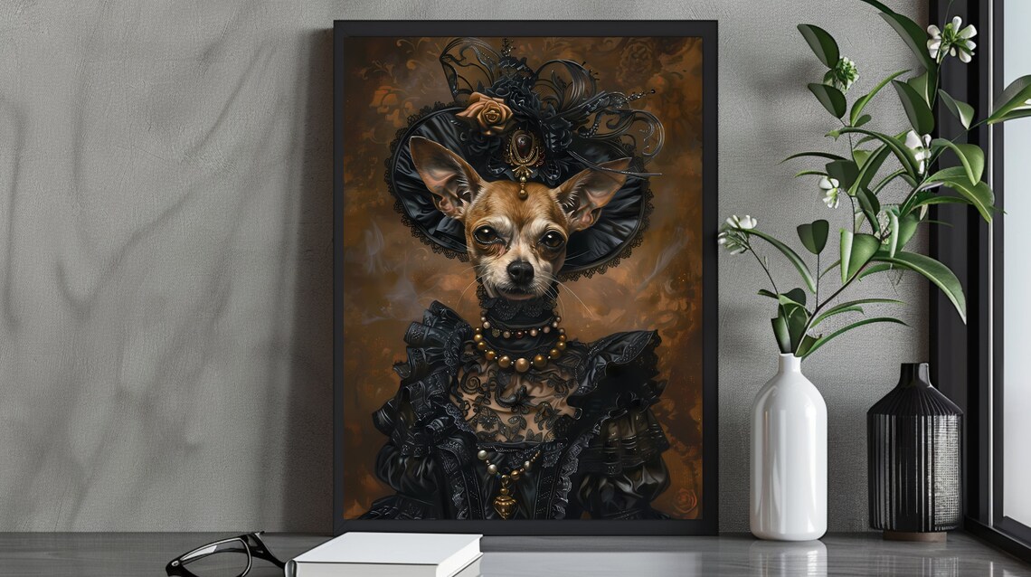 Chihuahua Dog in Victorian Gothic Dress Oil Portrait Animal Poster