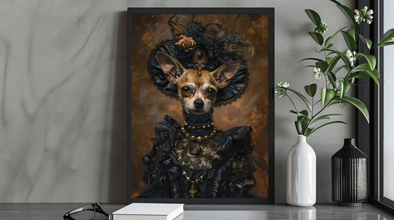 Chihuahua Dog in Victorian Gothic Dress Oil Portrait Animal Poster