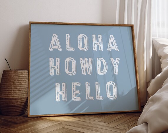 Aloha Howdy Hello Distressed Blue Greeting Coastal Decor Poster