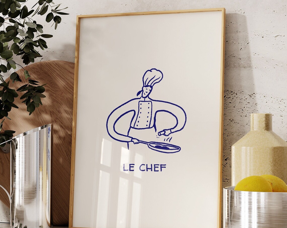 Funny Chef Print, Aesthetic French Kitchen Decor
