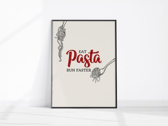 Spaghetti Art Pasta Lover Poster Eat Run Faster Funny Kitchen Food Print Trendy Retro Wall Running Motivation