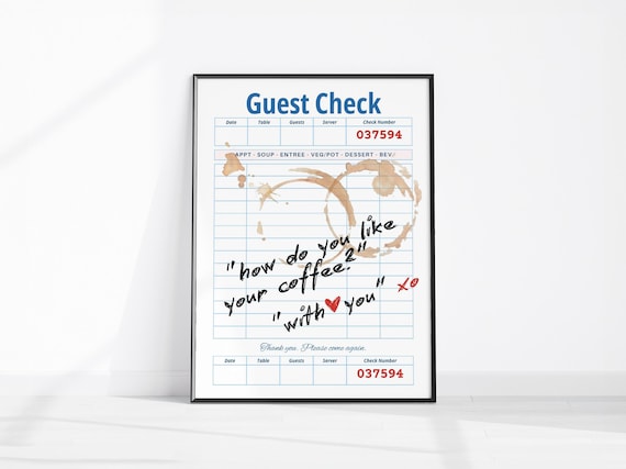 Guest Check Diner Coffee Love Note Retro Vintage Kitchen Poster