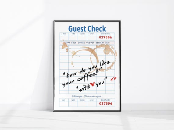 Guest Check Wall Art Coffee Poster Kitchen Decor Retro Trendy Lover Gift