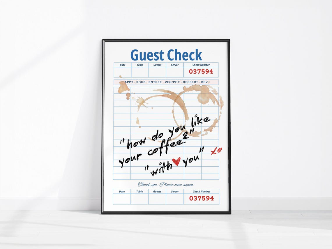 Guest Check Diner Coffee Love Note Retro Vintage Kitchen Poster