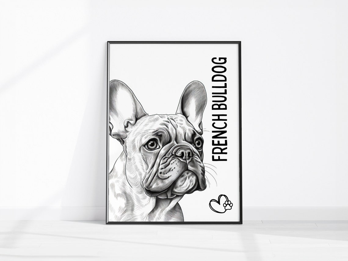 French Bulldog Sketch Portrait Dog Breed Lover Gift Wall Art